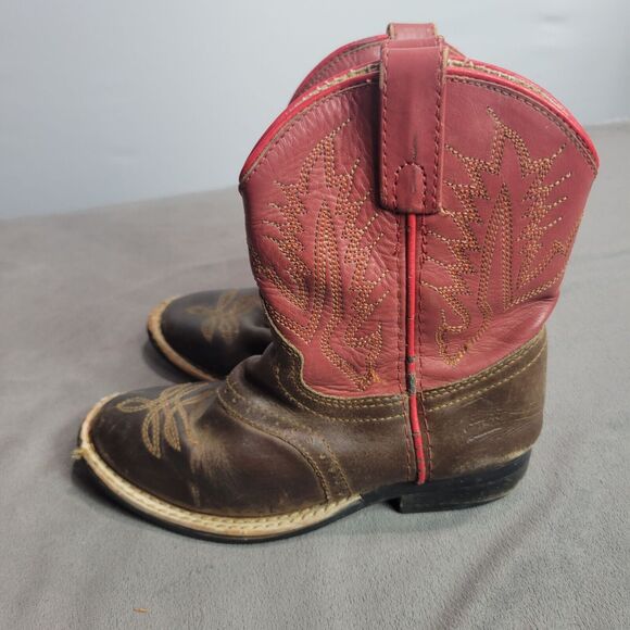 Tony Lamas Kids Durango Red & Brown Leather Cowboy Boots Size 12 - Picture 1 of 12